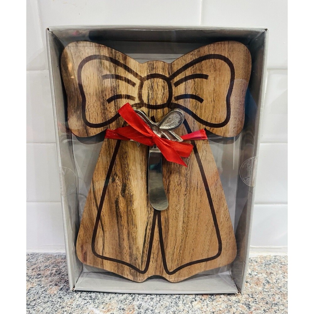 Kirkland's Wooden Serving Cheese Charcuterie Board with Knife Bow New